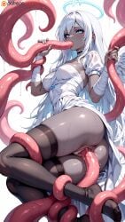 1girls ai_generated blush dress emily_(hazbin_hotel) eyeshadow female gray_body grey_skin halo hazbin_hotel medium_breasts nnnyr pleasure_face puffy_sleeves rape solo solo_female solo_focus stable_diffusion stockings tentacle tentacle_in_mouth tentacle_in_pussy tentacle_penetration tentacle_rape tentacle_sex thigh_highs thighhighs thighs vaginal_penetration white_dress white_hair