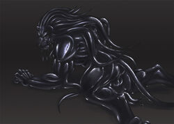 1boy anthro ass feline fur furry goo grin kneeling latex lion looking_at_viewer male male_only penis rwolf tail tentacle tentacle_hair tentacle_penis tentacles testicles transformation