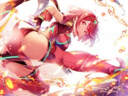 ass ass_focus back_view breasts fire looking_at_viewer looking_back pyra pyra_(xenoblade) ui_frara xenoblade_(series) xenoblade_chronicles_2