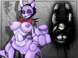 absurd_res animatronic anthro areola big_breasts black_nose bow_tie breasts buckteeth drawkill_bonnie_(fnaf) eyelashes female five_nights_at_freddy's freddyker front_view fur genitals hi_res innie_vulva jujutsu_kaisen lagomorph leporid looking_at_viewer machine mammal meme nipples nude purple_areola purple_body purple_eyes purple_fur purple_nipples rabbit red_bow_tie robot rule_63 scottgames solo teeth thick_thighs vulva wide_hips