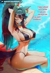 1girls ai_generated animal_ears animal_tail ass b34sty_0 beasty big_ass big_breasts bikini bikini_bottom bikini_top black_bikini black_bikini_bottom black_bikini_top black_hair black_tail blush breasts elastic eyes fangs female hair kemonomimi large_ass large_breasts long_hair looking_at_viewer looking_behind mole mole_on_breast mole_under_eye multicolored_hair multicolored_tail original_character original_characters patreon ponytail pool poolside red_eyes red_hair red_tail sideboob sitting smile tied_hair tying_hair underboob water watermark