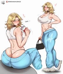 1girls 2d absurdres almualim animification ass athletic athletic_female avengers big_ass big_breasts big_thighs bimbo_lips blonde_hair blue_eyes blush bra breasts bubble_butt choker drinking earrings fantastic_four fat_ass female female_focus female_only hand_on_own_hip heart heroine highleg highres holding_object hoop_earrings huge_ass huge_breasts huge_thighs invisible_woman invisible_woman_(marvel_rivals) jewelry large_breasts light-skinned_female light_skin long_hair looking_back marvel marvel_comics marvel_rivals medium_hair nerd panties plump round_ass simple_background sitting skintight smile solo sport sports_bra sportswear sue_richards sue_storm superheroine sweat_pants tank_top text thick_hips thick_thighs thighs thong voluptuous voluptuous_female whale_tail whale_tail_(clothing) wide_hips