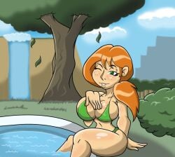 1girls alex_(minecraft) bikini bikini_top female female_only freckles freckles_on_face ginger green_eyes hourglass_figure light-skinned_female light_skin looking_at_viewer minecraft orange_hair pool shiny_skin size11shaolins solo solo_female water winking_at_viewer