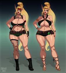 2026 blood_elf blood_elf_female boots d0114r elf elf_ears female glowing_eyes green_eyes headband high_heels long_hair pointed_ears two_versions world_of_warcraft