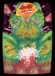 anthro areola big_breasts bodily_fluids body_writing breasts cum cum_in_pussy cum_inside cumflation female funnyalex gangbang genital_fluids genitals green_areola green_nipples green_pussy group group_sex heart-shaped_pupils hi_res impregnation inflation interspecies interspecies_impregnation male male/female multiple_ova nipples penetration penile penis plants_vs_zombies pregnant pussy sex solar_flare_(pvz) spade_tattoo straight sunflower_(pvz) tagme
