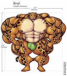 2018 abs anthro areola benji_(character) big_arms bulge clouded_leopard ear_piercing edit feline front_view hyper hyper_muscles mainlion male male_only mammal muscular muscular_male pecs piercing solo spots standing thick_thighs tongue veiny_muscles