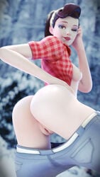 1girls 3d alternate_costume ass blender blizzard_entertainment cruiser_d.va d.va effectsmaster231 female female_only over_shoulder over_the_shoulder overwatch pussy sideboob snow solo winter