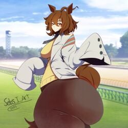1girls 2025 agnes_tachyon_(umamusume) ass big_ass big_thighs bottomless breasts brown_hair bubble_ass bubble_butt clothed clothing dat_ass dumptruck_ass dumptruck_butt fat_ass fat_butt female female_only gigantic_ass gigantic_thighs heart horse horse_ears horse_girl horse_tail huge_ass huge_thighs hyper hyper_ass hyper_thighs looking_at_viewer medium_breasts no_panties no_pants outdoors red_eyes sebs_i_art smile solo thick_thighs thighs umamusume umamusume_pretty_derby