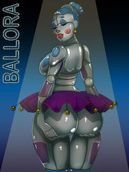 2d 2d_(artwork) animatronic ass ass_support ballora ballora_(fnafsl) big_ass blue_hair blush colored dat_ass edit eyeshadow five_nights_at_freddy's five_nights_at_freddy's:_sister_location hand_on_ass lipstick makeup oddrich presenting presenting_hindquarters scottgames sister_location solo