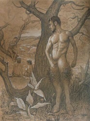 allen_todd_yeager arcadia boner erection fictional_interracial gay human male male/male male_on_male male_only masturbation monochrome multiple_males penis satyr voyeurism