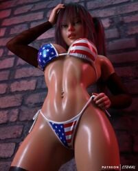 1girl 1girls 2026 3d 4k 4k_resolution against_wall alternate_version_available american american_female american_flag_bikini beautiful beautiful_face beautiful_female big_breasts bikini black_hair breasts female_only high_quality high_res high_resolution hires moxxi_(str4hl) narrow_waist navel_piercing original original_character pinup pretty pretty_face pretty_girl red_hair sexy sexy_body sexy_female solo_female str4hl stylized tagme toned toned_body toned_female two-tone_hair