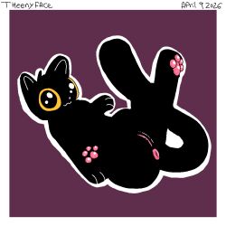 anus black_body black_fur domestic_cat felid feline felis female feral fur genitals glistening glistening_pawpads mammal pawpads pink_pawpads puffy_anus solo tail theenyface vulva yellow_eyes yellow_sclera