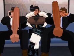 3boys 3d 3d_animation animated animation balls big_balls big_pecs big_penis black_hair blush blushing brown_hair bruno_(cxckparty) business_man business_suit clothed crossing_legs cxckparty double_handjob drooling facial_hair fishnet_topwear fishnets gay glasses hair_tuft hairy hairy_pecs handjob hyper hyper_penis ignoring ignoring_another ignoring_partner inbetween leather leather_boots leather_clothing leather_jacket leather_pants legs_crossed light-skinned_male light_skin light_skinned looking_at_partner looking_at_partner's_genitalia looking_at_partner's_penis looking_at_penis looking_at_phone male male/male/male male_only manspreading masturbating_other no_eyes no_sound oc original original_character original_characters pecs penis penis_focus penis_out phone_call sandwiched shadowed_eyes shorter_than_10_seconds shorter_than_30_seconds sitting sitting_on_chair spread_legs suit suit_and_tie tagme talking_on_phone tan-skinned tan-skinned_male tan_skin thrusting_into_hand train train_interior unbothered video white_hair