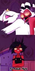 1boy ahe_gao anthro arms_crossed ass_focus ass_up avian bird black_hair blush breasts consensual_cuckold cuck cuckquean cum cum_inside doggy_style drooling fangs female fur hair_pull heavy_ahegao helluva_boss huge_breasts humanoid imp interspecies large_breasts male mammal melonmiloc meme_comic millie_(helluva_boss) motion_lines moxxie_(helluva_boss) onomatopoeia open_mouth open_relationship owl penetration penis pulled_aside pussy red_skin relationship_goals saliva sex shiny shiny_skin simple_background smug spanish_text stella_(helluva_boss) sweat sweat_drops sweatdrop tail text thick_thighs tongue tongue_out two_panel_comic vaginal_penetration vivziepop white_feathers white_skin wide_hips