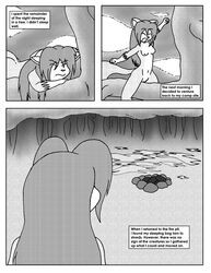 2008 anthro breasts closed_eyes comic english_text female foxcat greyscale jungle linda_wright monochrome nude outside pussy sleeping solo terdburgler text tree