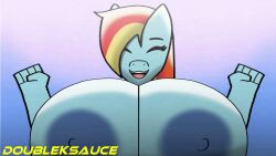 2026 2d 2d_(artwork) 2d_animation 2d_artwork animated anthro big_breasts big_nipples boobs_out bouncing_breasts breasts breasts_out doubleksauce furry happy hasbro loop my_little_pony pony rainbow_dash_(mlp) rainbow_hair shaking_breasts tagme