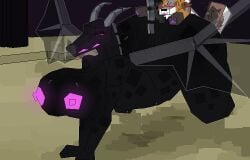 all_fours anthro areola biped black_body black_tail blush breasts brown_body brown_fur canid canine detailed_background dragon duo ender_dragon female fur grey_body grey_fur hi_res male mammal mertvykhcrows minecraft mythological_creature mythological_scalie mythology nipples open_mouth pawpads purple_body scalie smile tail wings