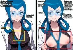 1female 1girls ai_generated beta_block beta_blockers beta_censorship beta_male beta_safe big_breasts blue_eyes blue_hair blue_necktie breasts breasts_exposed breasts_out bullying caption captioned censored censorship cleavage comic comic_panel exposed_breasts eyelashes eyewear female femdom femdom_caption flashing flashing_viewer girl glasses goon.addct goon_caption hair_loop humiliation humiliation_fetish jerk_off_instructions jitome lab_coat large_breasts large_tits lips lipstick look mable_(pokemon) mable_(pokemon_legends:_z-a) makeup male_pov mature mature_female momiji_(pokemon) momiji_(pokemon_legends:_z-a) mosaic_censoring mosaic_censorship necktie nipples pokemon pokemon_legends:_z-a seductive shirt smirk smug solo standing talking talking_to_viewer teasing teasing_viewer text tits_out twintails upper_body upper_body_focus visor_(eyewear) white_background