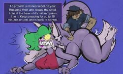 ambiguous_gender anal anal_fisting anal_sex animatronic anthro ass big_breasts big_butt black_eyes black_nose bodily_fluids bootyjam bottomless breasts canid canine canis clenched_teeth clothed clothing duo ear_piercing feet female fisting five_nights_at_freddy's five_nights_at_freddy's:_security_breach front_view fur green_highlights grey_body grey_fur grey_hair hair hair_over_eye hi_res highlights_(coloring) human larger_female lipstick long_hair lying machine makeup mammal on_front penetration piercing pink_lipstick purple_body purple_fur red_clothing red_topwear robot roxanne_wolf scottgames sharp_teeth size_difference steel_wool_studios tail tail_grab tears teeth text thick_thighs topwear wide_eyed wide_hips wolf yellow_sclera
