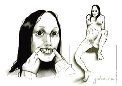 black_hair breasts creepy gidra.ra mona_lanius nude nude_female pubic_hair pussy scars sketch small_breasts smile sweater urbanspook white_skin