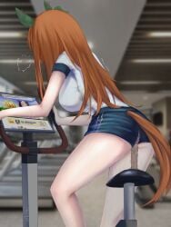 big_breasts bike blush breasts cum dick dildo dildo_in_pussy dildo_penetration dildo_riding exercise_bike female gamer_girl gaming gaming_while_penetrated green_ears gym gym_clothes gym_shorts gym_uniform horse horse_girl horse_tail japanese_clothes large_ass liquid no_bra no_face no_panties no_underwear penetration penis public pussy pussy_juice red_eyes red_hair silence_suzuka_(umamusume) sport sport_bike sweat sweatdrop sweating training umamusume umamusume_pretty_derby