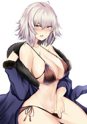 bikini censored cleavage deroo erect_nipples fate/grand_order fate_(series) jeanne_alter open_shirt pubic_hair pussy swimsuits