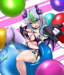 1girls arm_up belly_button bent_leg big_breasts bikini bikini_pull bikini_top_pull blush bouncy_ball breasts cleavage clothes_pull ear_piercing elbow_gloves eyeshadow fangs female female_only froot gloves green_eyes green_hair grey_hair hair hairclip happy horns huge_breasts indie_virtual_youtuber jacket large_breasts leaning_back leg_up looking_at_viewer lowleg lowleg_skirt miniskirt multicolored_hair navel open_mouth piercing pointy_ears pulling_clothing purple_eyeshadow race_queen revealing_clothes short_hair short_sleeves sideboob single_thighhigh sitting skimpy skimpy_clothes skindentation skirt slim_waist smile solo stomach thick_thighs thigh_squish thighhighs thighs tongue tummy underboob virtual_youtuber vtuber wide_hips wide_sleeves wings yoga_ball