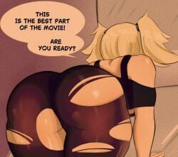 1girls arched_back ass ass_focus back_view bare_shoulders bent_over big_ass big_butt blonde_hair bra bra_strap bubble_ass bubble_butt burnice_white curvaceous curvy curvy_female curvy_figure dialogue english_text fat_ass female female_focus female_only glistening glistening_body glistening_butt glistening_skin hi_res high_resolution highres hoyoverse huge_ass huge_butt kapelalie large_ass leaning_forward light-skinned_female light_skin mihoyo rear_view ripped_clothing ripped_pants shiny shiny_ass shiny_butt shiny_skin solo solo_female solo_focus speech_bubble tagme text thick_ass thick_thighs thighs torn_clothes torn_clothing torn_legwear torn_pants twintails voluptuous voluptuous_female zenless_zone_zero