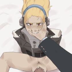 all_for_one angry bite blonde_hair blush cock cum lorret my_hero_academia partially_clothed penetration pov present_mic pussy red_eyes yaoi