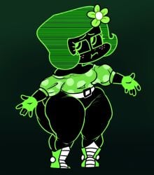 1girls belt brain_dump burnbot computer computer_girl female fingerless_gloves flower gloves green_eyes green_gloves green_hair green_shirt hair_flower hotdiggedydemon polka_dot_shirt riawanaa_(artist) shirt shoes short_hair solo solo_female thick_thighs thighs thighs_focus third-party_source white_belt white_shoes