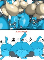 age_difference ambush_(trap) betrayal big_dom_small_sub dominant_female edit enigi09 enigi09_(edit) female_lucario game_over game_over_screen generation_4_pokemon horny_female huge_ass huge_breasts huge_cock larger_female lucario male/female oblivious pokemon pokemon_(species) riolu size_difference small_but_hung smaller_male vaginal_only vaginal_penetration vaginal_sex voluptuous_female