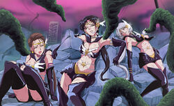 3girls bishoujo_senshi_sailor_moon black_legwear blood blue_eyes blush boots breasts brown_eyes brown_hair clothing defeat defeated earrings groin helpless highres imminent_penetration imminent_rape imminent_sex jewelry large_breasts multiple_girls open_mouth panties party_wipe rape restrained sailor_star_fighter sailor_star_healer sailor_star_maker seiya_kou short_hair shorts small_breasts smooth_skin star star_earrings stockings taiki_kou tare-katsu tentacle thigh_boots thighhighs tiara torn_clothes underwear white_hair yaten_kou yellow_pupils