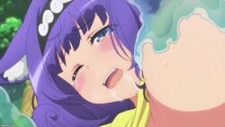 animated_gif big_breasts drooling futoku_no_guild gif hitamu_kyan nipple_fetish nipple_play nipple_teasing pleasure_face slime_monster suspended_in_midair thick_thighs