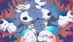 abs anthro areola balls biceps big_balls big_pecs big_penis black_nose blue_fur blue_nipples canine capcom claws closed_eyes darkstalkers dirty-canvas fur gallon half-erect huge_balls huge_cock huge_pecs humanoid_penis hyper hyper_muscles hyper_pecs jon_talbain male male_only mammal multicolored_fur muscular muscular_male nipples pecs penis quads serratus sharp_teeth solo teeth triceps uncut vampire_savior vein veiny_penis video_games were werewolf white_fur wolf