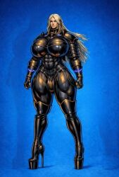 abs ai_generated animated armor armored_female big_breasts boob_grab boots high_heels muscular_female squatting tagme video