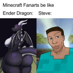 1boy 1girls caption dragon dragon_girl ender_dragon female jean_(minecraft) meme minecraft steve_(minecraft) tagme text tombozuka
