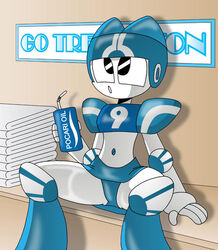 black_eyes blue_panties blue_skirt drink football_uniform jenny_wakeman my_life_as_a_teenage_robot nickelodeon oil panties pantsu robot_girl sitting_down skirt smooth_skin towels upskirt x^j^kny xj-9 xjkenny