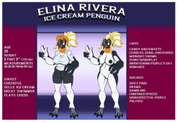 anthro arctic avian beak big_breasts big_eyes bird black_body blonde_hair breasts clothed clothing elina_rivera emperor_penguin eyelashes eyeshadow feathers female forbiddenknights2 freckles hair hand_on_hip happy hi_res huge_breasts makeup model_sheet multicolored_body nipples non-mammal_breasts notes nude open_mouth pants penguin ponytail pussy shirt smile solo tail_feathers text tongue voluptuous white_body white_hair wide_hips wings