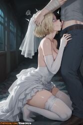 1boy ai_assisted ai_generated anime anime_girl anime_style artist_name bare_shoulders belt black_pants blonde_hair blush breasts bridal_gauntlets bridal_veil bride cleavage clothes_pull dress fellatio female flower from_side grace_ashcroft green_eyes grey_shirt hand_on_another's_head head_grab hi_res high_heels highres indoors kneeling large_breasts night oral pants pants_pull patreon patreon_username penis profile resident_evil resident_evil_9:_requiem rinkoai saliva shirt short_hair skindentation solo_focus straight sweat tears thighhighs uncensored veil watermark wedding_dress white_dress white_footwear white_thighhighs wide-eyed window
