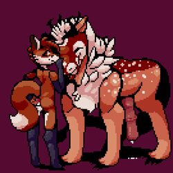 2018 animated anthro canine cum cum_drip dripping felkin feral fox fur gif hair lockhart_(lord_salt) looking_at_viewer loop male male_only mammal penis pixel_art simple_background stockingshot56 zachary_(lord_salt)