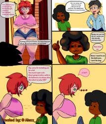 1 1boy alexx_art black_cock black_penis brown_skin comic cuck cucked_by_friend cuckold cuckolding dark-skinned_male dialogue dialogue_box dialogue_bubble female girlfriend green_eyes huge_ass huge_balls huge_breasts huge_cock netorare nipple_bulge nipples nipples_visible_through_clothing ntr oc oc_character red_hair short_shirt shorts smaller_male text tomboy wide_ass wide_hips