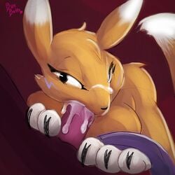 bunbutts cum cum_in_mouth cum_inside digimon digimon_(species) duo fellatio female invalid_tag male oral painted penis renamon sex solo_focus