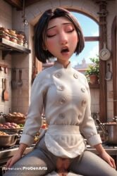 1boy 1boy1girl 1girls ai_generated apron artist_name black_hair bread breasts brick_wall chef closed_eyes clothed_sex colette_tatou cowgirl_position crotch_cutout crotchless day disney female female_pubic_hair food frying_pan hi_res indoors kitchen lips nose open_mouth oven pants patreon_username penis pixar pov progenarts pubic_hair pussy pussy_juice ratatouille realistic sex short_hair solo_focus spread_legs straddling straight uncensored vaginal_penetration vaginal_sex web_address window