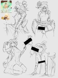 blowjob blowjob_face blush blush_lines blushing_at_viewer breasts brie_cheese_cookie bulge bulge_through_clothing censor_bar censored cookie_run cookie_run_ovensmash first_porn_of_character futanari leafrake lifting_skirt precum pubic_hair string_cheese_cookie twitching twitter_link