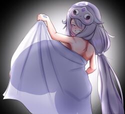 1girls absurd_proportions alternate_breast_size blush green_hair hololive hololive_english hololive_english_-advent- hyper_breasts koseki_bijou long_hair massive_breasts multicolored_hair ponytail purple_eyes sheets shortstack sleep_mask smiling_at_viewer solo virtual_youtuber vtuber xt_ecchi