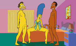 1girls 2boys black_hair blue_hair brown_hair carl_carlson cheating cheating_wife dark-skinned_male erection imminent_sex imsmexyftw lenny_leonard looking_at_penis marge_simpson mature_female milf mostly_nude nightie no_pubic_hair nude penis_size_difference precum_bubble presenting_penis presenting_pussy pussy spread_legs tagme the_simpsons