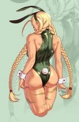 1girls 2025 ass blonde_hair bunny_ears bunny_ears_(cosmetic) bunny_tail bunnysuit cammy_white capcom female female_only hi_res rear_view rim_jims solo street_fighter thick_ass tuft twintails very_long_hair wrist_cuffs