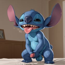 ai_generated alien balls bed drooling experiment_(lilo_and_stitch) lilo_and_stitch male masturbation panting penis precum solo stable_diffusion stitch tongue_out trueliamay