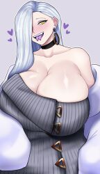 huge_breasts long_hair looking_at_viewer snake_tongue sweater zenikitsu