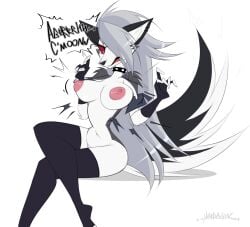 2024 alpha_channel angry annoyed anthro arm_tuft armwear big_breasts breasts canid canid_demon canine clothing collar crossed_legs demon ear_piercing ejaculation female genitals grey_clothing grey_legwear grey_stockings hands-free hellhound helluva_boss hi_res huge_breasts inner_ear_fluff legwear looking_down_at_breasts loona_(helluva_boss) madragon mammal mythological_canine mythological_creature mythology nipples nude piercing pink_nipples pussy raised_tail shoulder_tuft sigh simple_background small_waist solo spiked_collar spikes stockings tail teal_body text topwear torn_clothing torn_topwear translucent transparent_background tuft wolf_tail